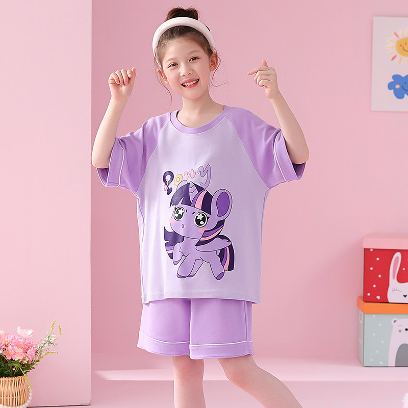 彩虹小马女童睡衣短袖套装夏季2家居服套装