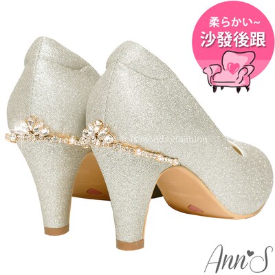 Ann’S不想當伴娘-後跟水鑽皇冠圓頭低跟婚鞋-銀