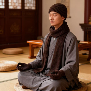 冬季出家僧人保暖帽子围巾手套三件套加绒僧帽居士帽比丘尼和尚帽