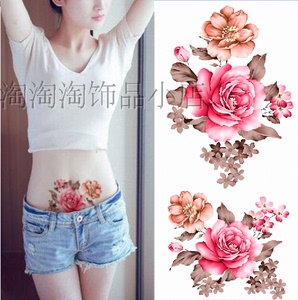 女防水纹身贴纸 粉色玫瑰 性感彩妆纹身韩国贴纸 用部胸部