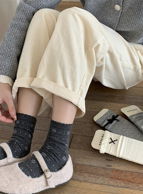 全店满20元或者6双包邮灰色系女袜蝴蝶结少女风中筒袜波点堆堆袜