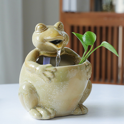 创意流水生财绿植盆景陶瓷办公室摆件水循环小型客厅家居开业礼品