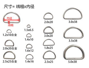 帽皮带箱包手袋拉环有缝铁线无缝合金配件 100个D扣半圆拎环服饰鞋