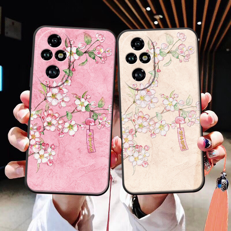 水彩粉花适用于OPPO reno12/11/浮雕手机壳流苏find x7ultra精美r17真我realme gtneo3薄款q3软壳K11X国潮K12