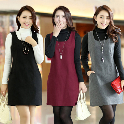 大码修身显瘦毛呢连衣裙
