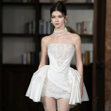 订婚礼服2025新款夏季短款轻奢小众高级婚纱party生日礼服裙子春