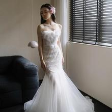 2025新款白色抹胸轻婚纱新娘订婚生日晚礼服裙女超仙鱼尾裙高级感