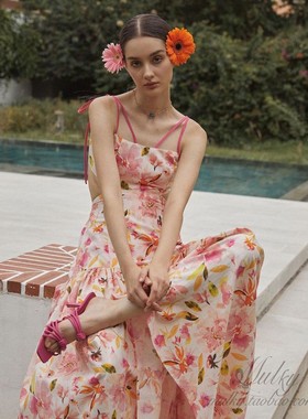 【泰国代购】设计师设计 Pleased 花朵露背度假吊带连衣裙长裙