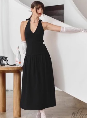 【泰国代购】设计师品牌 Quince 挂脖法式优雅气质连衣裙长裙