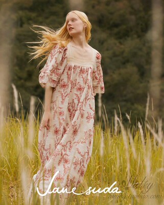 度假大气植物花卉方领连衣裙