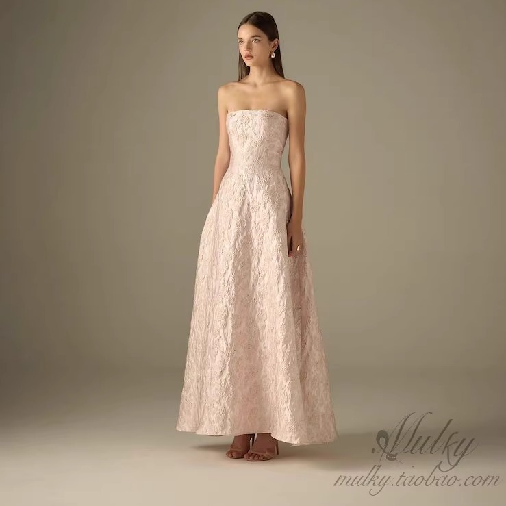 华丽丽优雅抹胸玫瑰连衣裙长裙