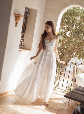 【泰国代购】设计师设计 Pleased 浪漫无袖大摆型吊带连衣裙长裙