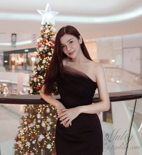 Larobe8 泰国代购 设计师设计 仙女裹胸网纱气质开衩连衣裙