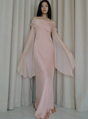 【泰国代购】品牌代理 MissModern 优雅露肩真丝雪纺连衣裙长裙