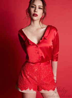 【泰国代购】设计师设计 Poem 优雅赫本知性大领衬衫上衣蕾丝短裤