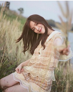 【泰国代购】设计师设计Janesuda小水同款清新自然格子蕾丝连衣裙