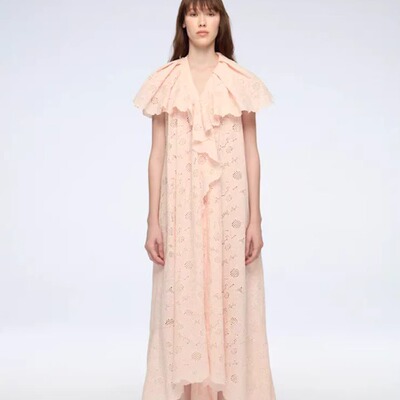 度假花朵镂空大领连衣裙长裙