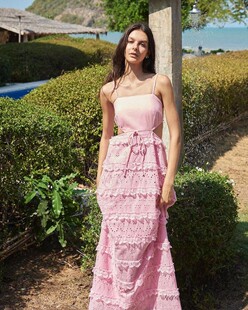 【泰国代购】设计师品牌 Pleased 度假吊带露背蕾丝连衣裙长裙