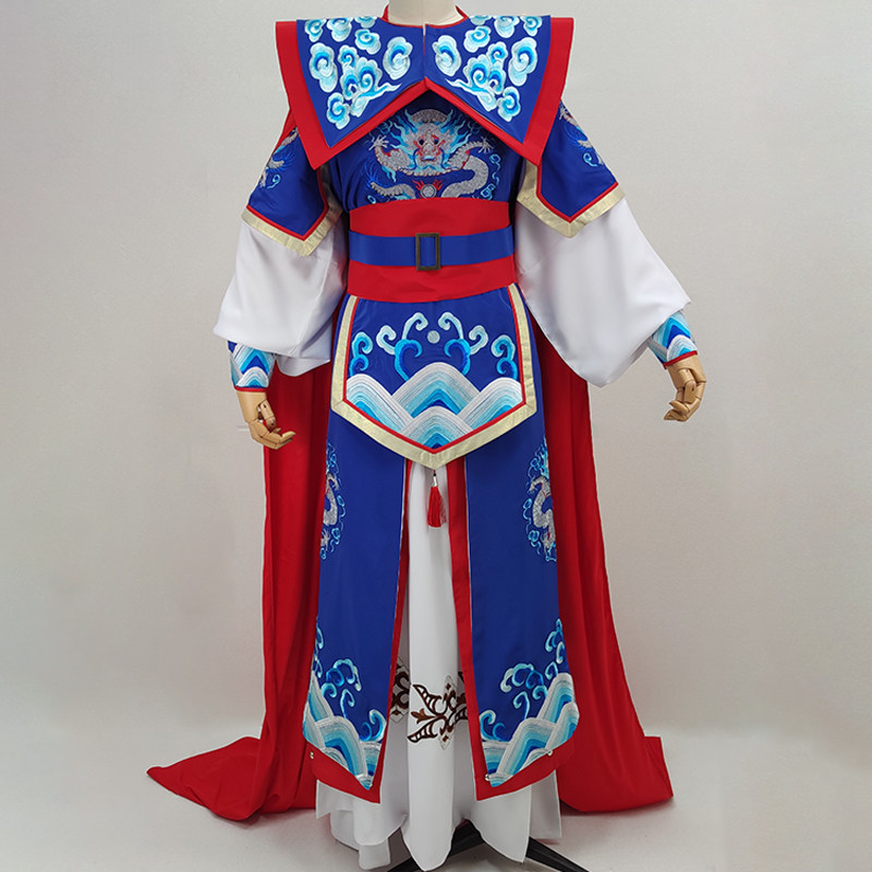 越剧新款戏服吕布将军款绣花蟒龙海浪花纹大红披风古装演出服男装