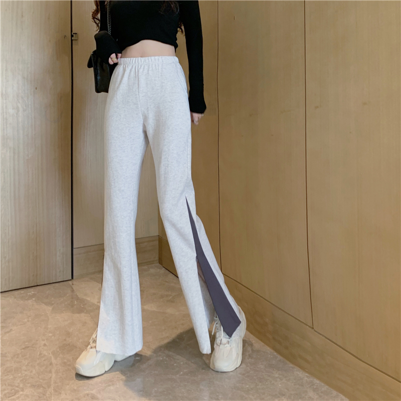 Real shot real price fashion contrast stitching show thin split micro La casual pants