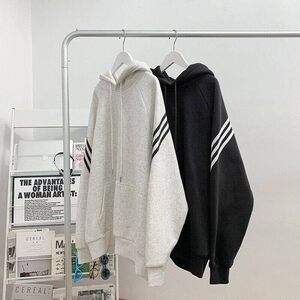 纯色二开W9806-特P50连帽卫衣男秋季纯色休闲宽松潮牌大码外套图片