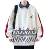 W25210-特P50衬衫领卫衣男假两件长袖T恤印花卫衣男长袖打底衫，男装卫衣，电商D310（原电商305）