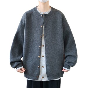 84893-特P75假两件针织开衫男士外套春秋季宽松翻领休闲毛衣图片
