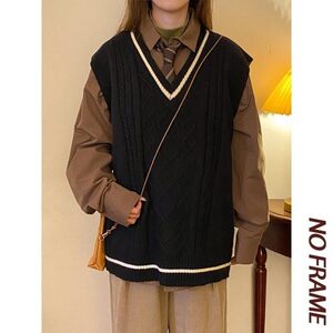 M2103-特P45男士针织背心慵懒风jk毛衣外套学院风女春秋情侣马甲图片