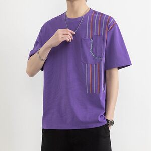 25173-特P40夏季休闲时尚T恤男短袖打底衫个性拼接撞色短袖t恤男图片