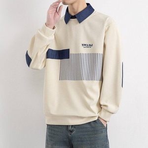 W25216-特P50 春季休闲时尚衬衫领假两件卫衣男长袖打底衫图片