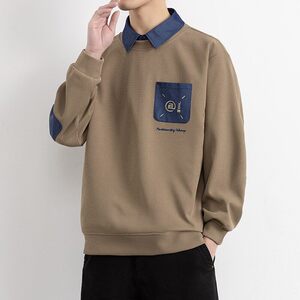 W25211-特P50 春季休闲时尚衬衫领假两件卫衣男长袖打底衫图片