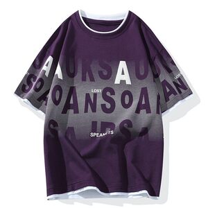 25158-特P40夏季休闲时尚T恤男短袖打底衫学生宽松圆领假两件短袖图片