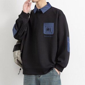 W25211-特P50 春季休闲时尚衬衫领假两件卫衣男长袖打底衫图片