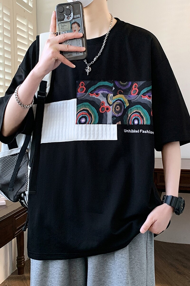 25175-特P40夏季休闲时尚T恤男短袖打底衫青少年潮牌拼接T恤,男装T恤,电商D310（原电商305）