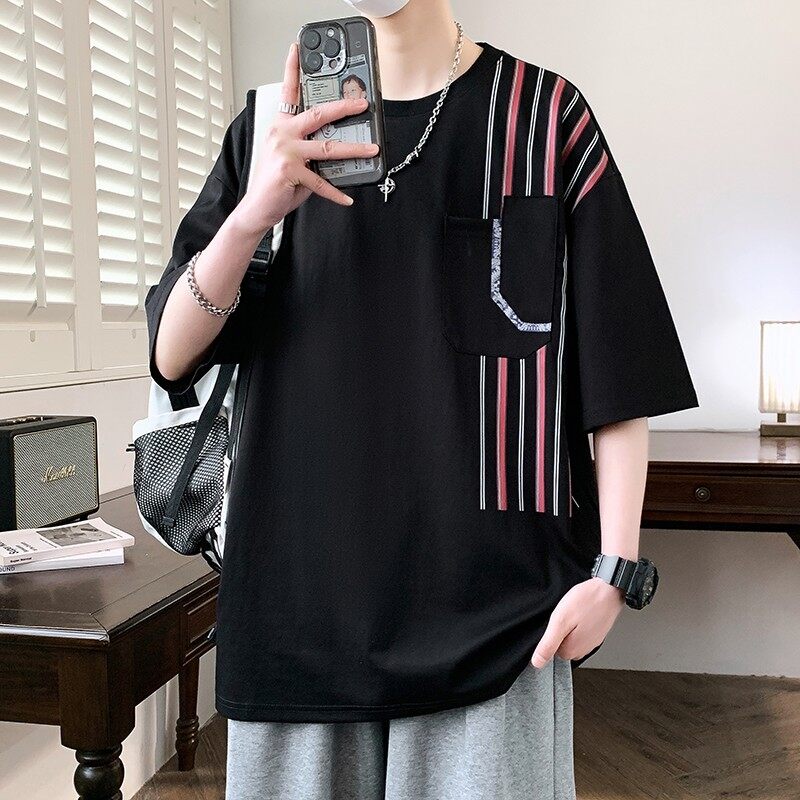 25173-特P40 夏季休闲时尚T恤男短袖打底衫青少年潮牌拼接T恤图片