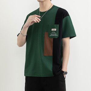 25170-特P40 夏季休闲时尚T恤男短袖打底衫个性拼接撞色短袖t恤男图片