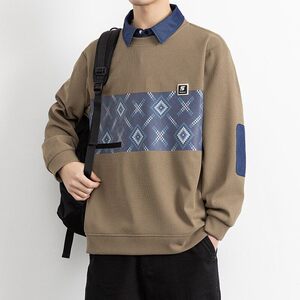 W25217-特P50 春季休闲时尚卫衣男长袖打底衫衬衫领假两件外套图片