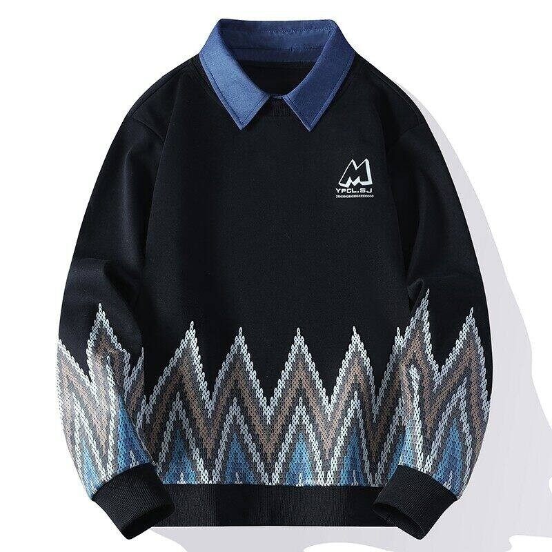 W25209-特P50假两件衬衫领卫衣男生2025新款春秋季学生长袖t恤T,男装卫衣,电商D310（原电商305）