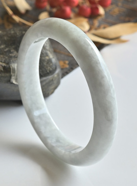 清仓天然A货翡翠手镯糯种浅色玉镯子女款59.4缅甸玉手镯一物一图