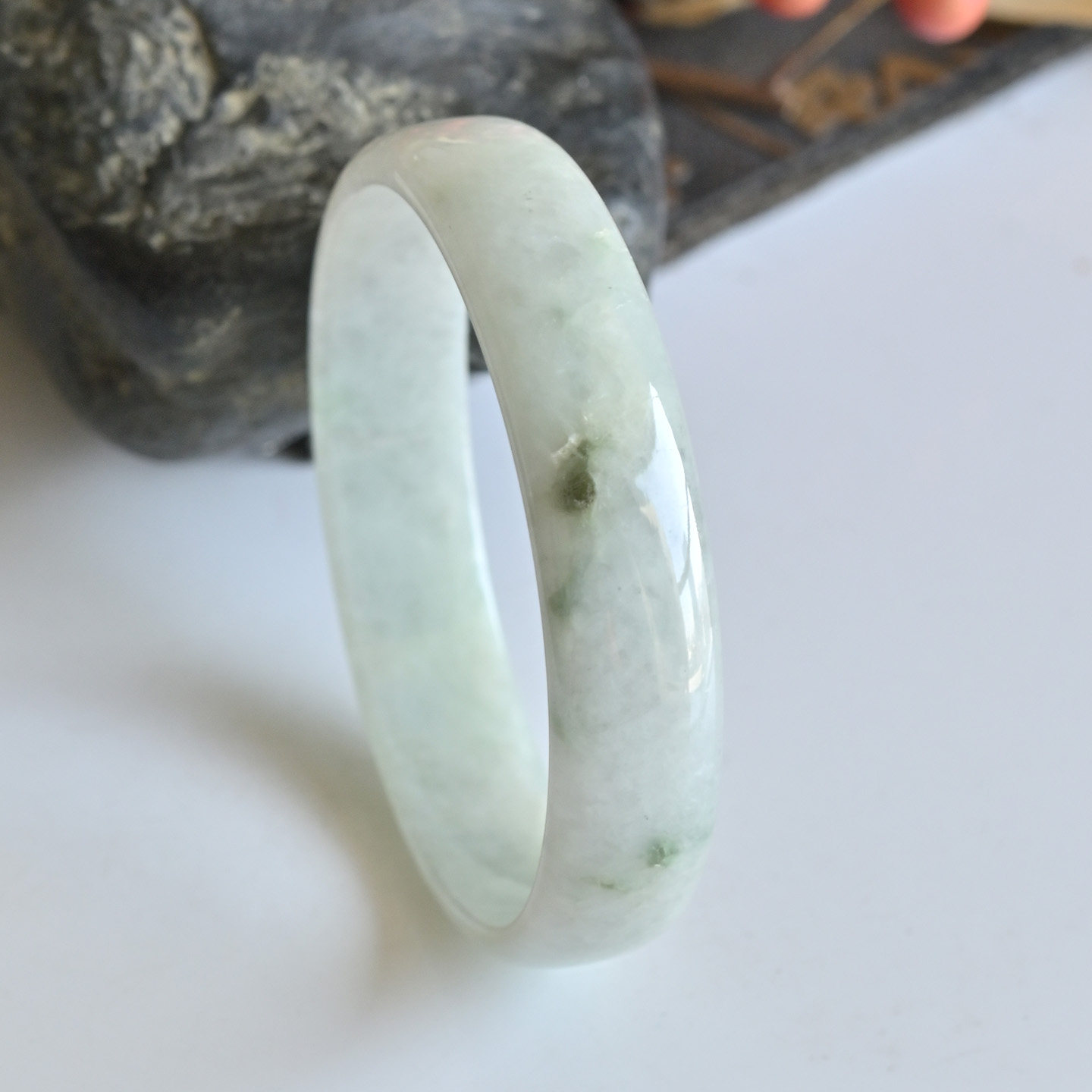 清仓天然A货翡翠手镯糯种飘花玉镯子儿童50缅甸薄款玉手镯公主镯