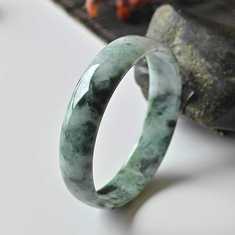 清仓天然A货翡翠手镯糯种墨绿公主镯玉镯子女53.6缅甸玉手镯正品