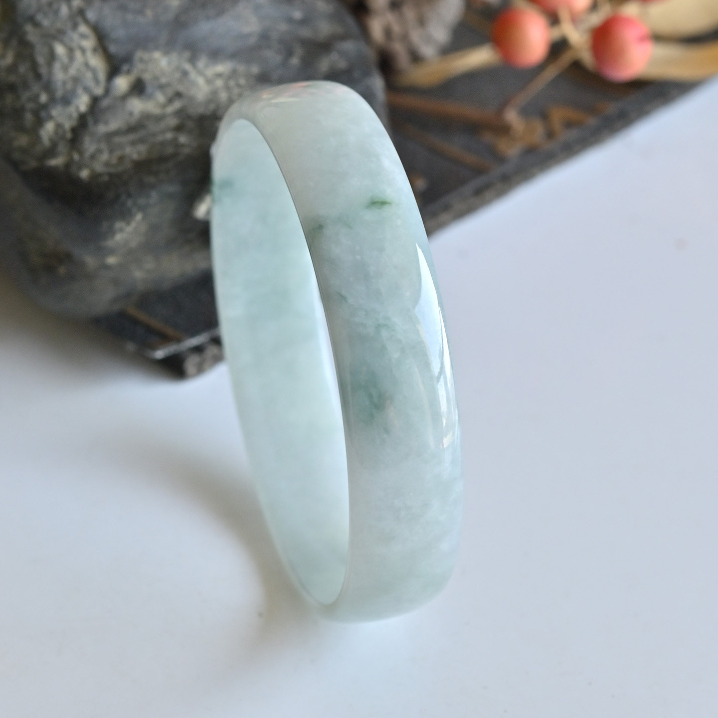 清仓天然A货翡翠手镯冰糯种蓝绿薄款玉镯子52公主镯缅甸玉石手镯