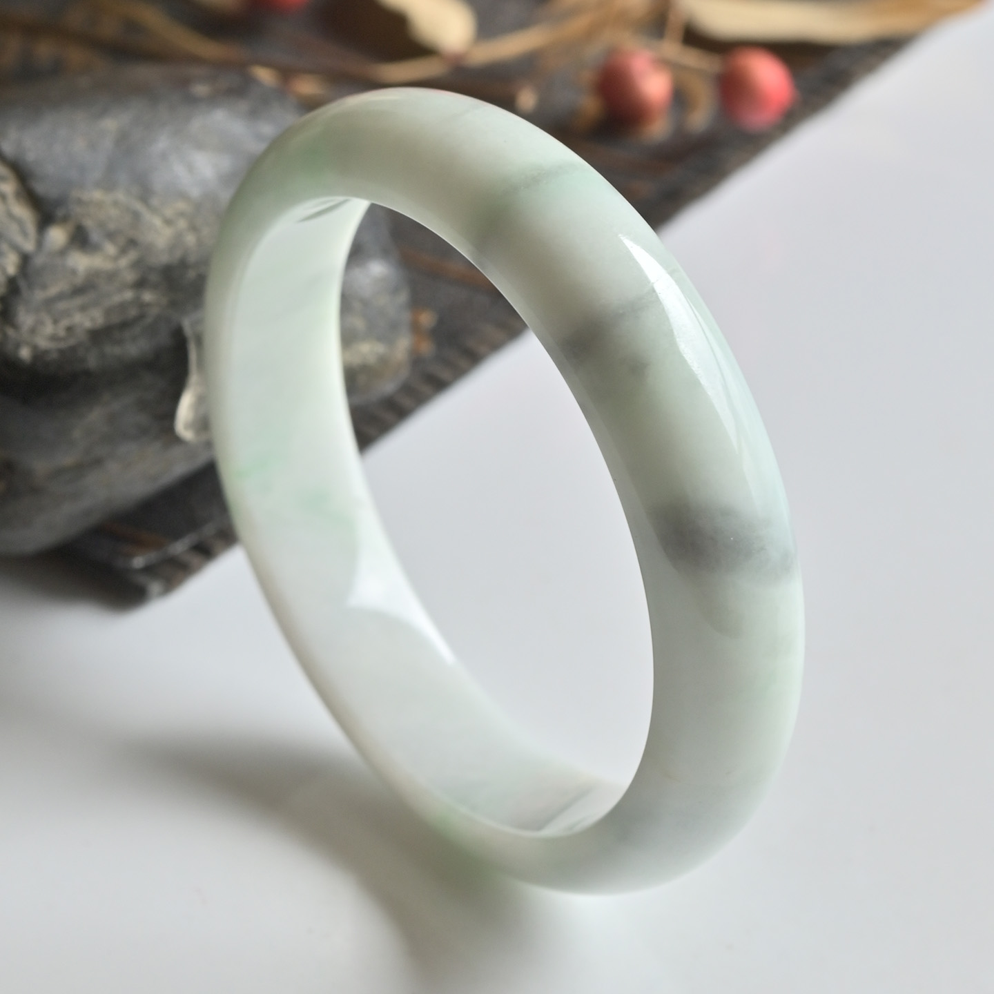 清仓天然A货翡翠手镯细糯种双彩玉镯子女款54缅甸玉手镯一物一图