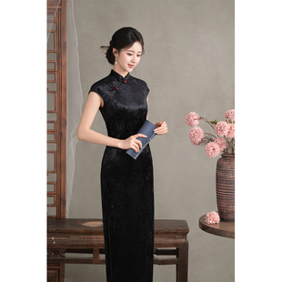 改良 中式 黑色长款 旗袍走秀旗袍礼服弹力日常旗袍连衣裙2026夏新款