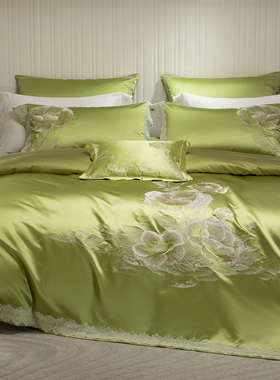 欧式奢华长绒棉刺绣四件套140S全棉纯棉床单被套白色轻奢床上用品