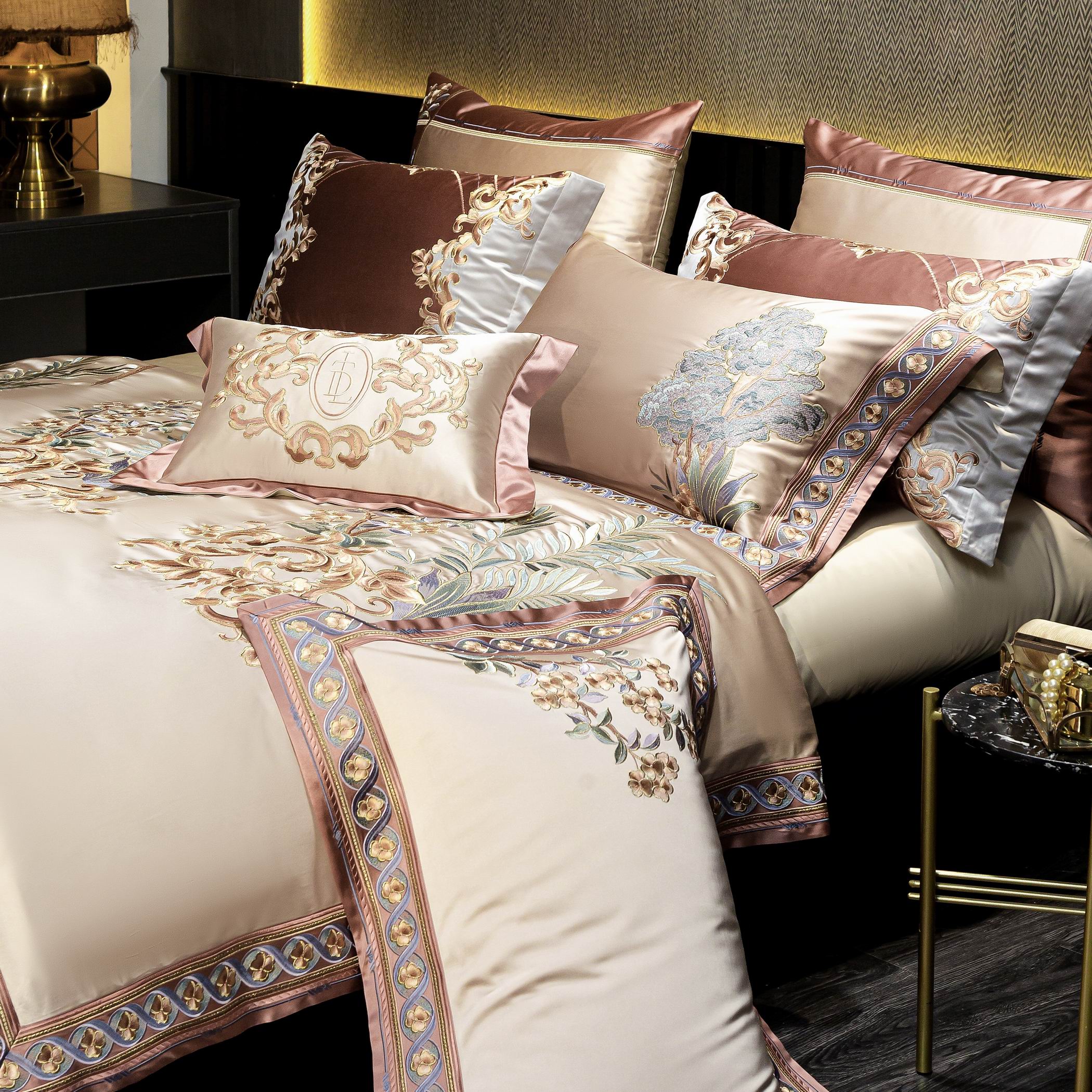 高端轻奢田园少女新款140S真丝棉长绒棉绣花家纺床上四件套亲肤软