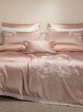 欧式奢华长绒棉刺绣四件套140S全棉纯棉床单被套白色轻奢床上用品