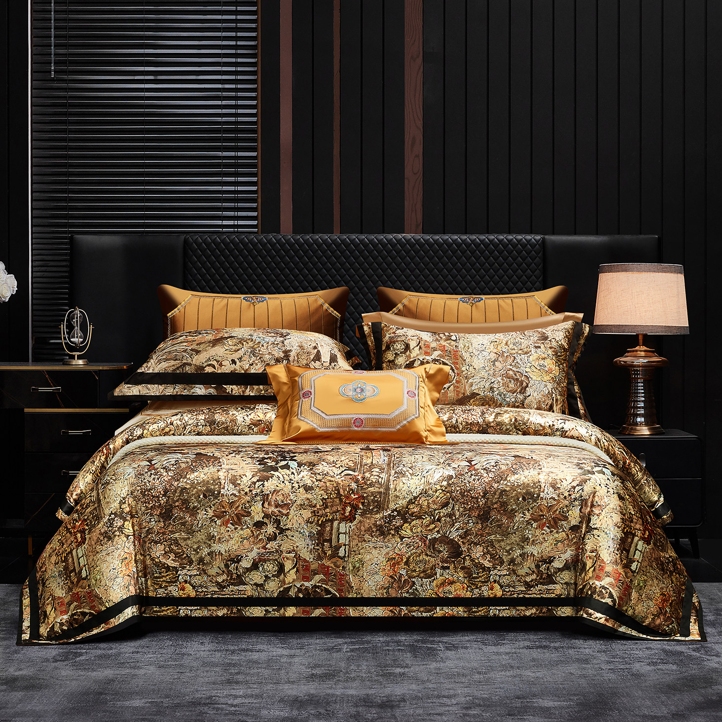 高档轻奢田园新款140S真丝棉长绒棉高级床上用品四件套亲肤软丝滑