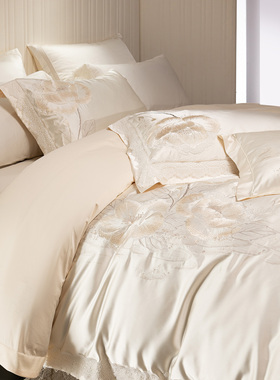 欧式奢华长绒棉刺绣四件套140S全棉纯棉床单被套白色轻奢床上用品