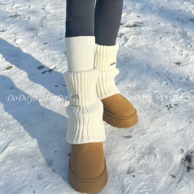 洞洞妖 金属标辣妹y2k腿套女冬季加厚保暖白色JK搭雪地靴堆堆袜套